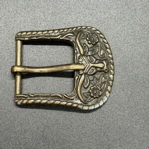 Vintage 70s Longhorn Belt Buckle: Gold Overlay Western Floral